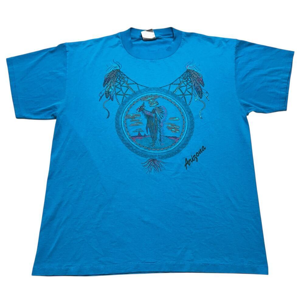 Vintage Native American Arizona Art 90’s Single Stitch T Shirt XL Blue Y2K